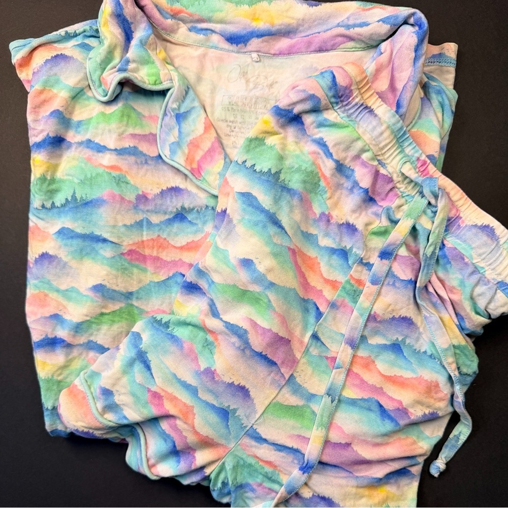 Ollee and Belle Bamboo Watercolor Mountain Adult Pajama Top‎ and Bottom 2XL